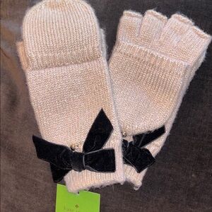 Kate Spade Pink  Fingerless Mittens with Black Bow. NWT